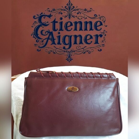 Etienne Aigner Burgundy Leather Clutch In Great Conditon - Picture 1 of 9